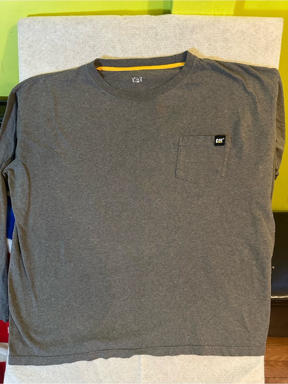 Caterpillar Men's 3XL Grey Long Sleeve Workwear Pocket T Shirt Cat Logo Crewneck